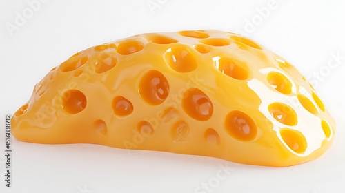Close up piece of yellow cheese with holes shiny texture dairy product fresh food image