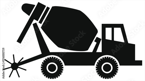 Simple Black and White Concrete Mixer Truck Vector Silhouette/A bold, black and white icon of a concrete mixer truck.