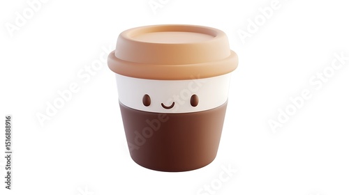 Coffee cup 3D icon brown color with plastic lid simple design beverage container isolated image