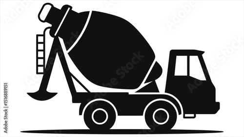 Simple Vector Silhouette Illustration of a Concrete Mixer Truck/A clean, simple vector graphic of a concrete mixer truck.