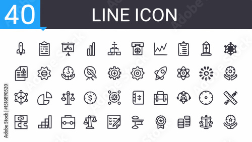 Illustration showing a collection of business and finance related line icons in a grid arrangement