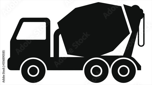 Simple Vector Silhouette of a Concrete Mixer Truck/A clean, bold, black silhouette of a concrete mixer truck on a white background.