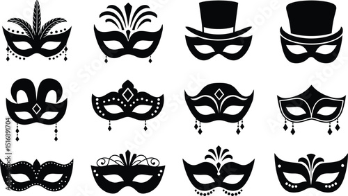 Mardi Gras carnival mask collection, creative Design vector illustration 