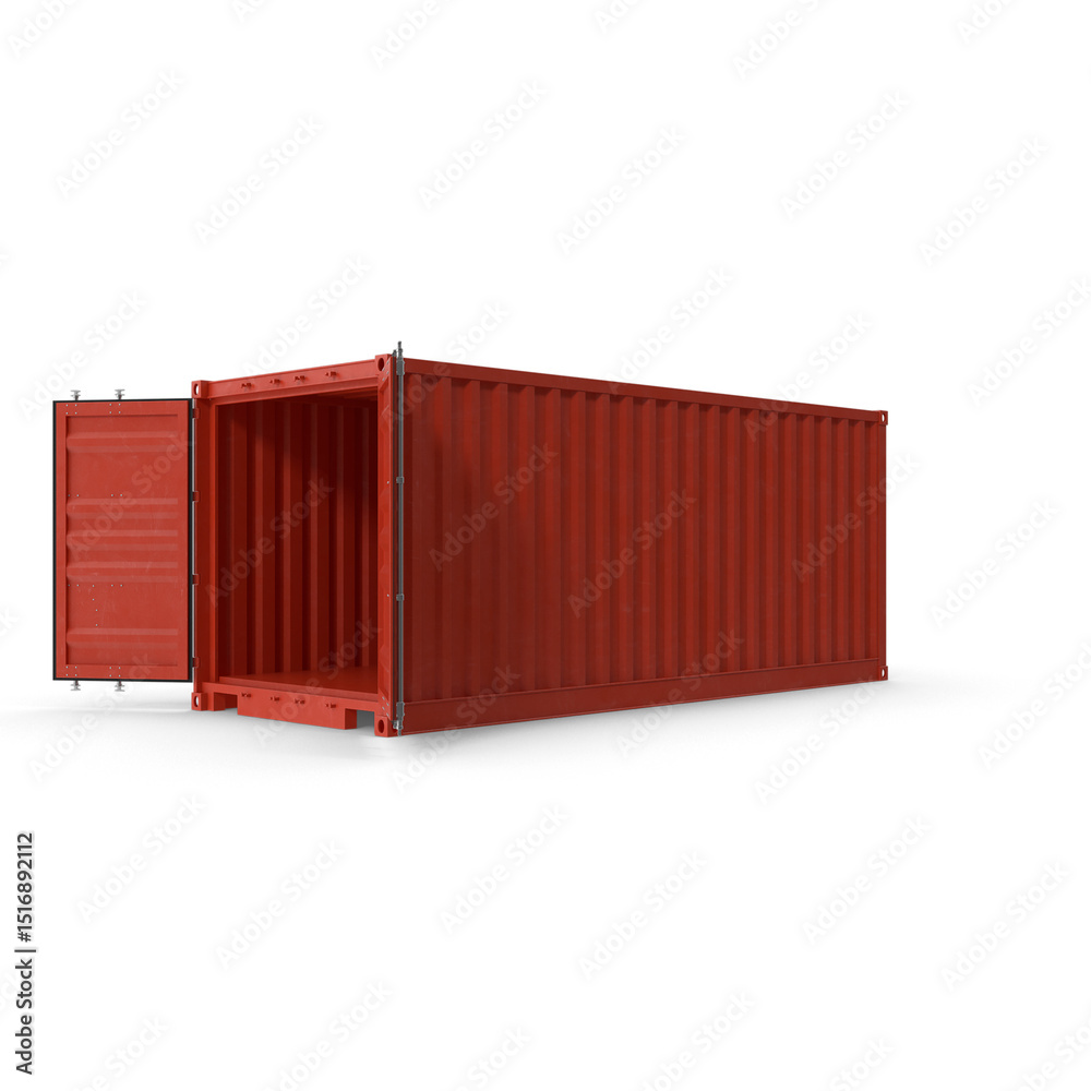 Fototapeta premium Open red shipping container isolated on transparent background