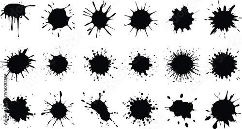 Dripping Ink Splatter Silhouette Vector Set, Trendy brush stroke illustration , Paint brush stroke isolated on background. watercolor design, dirty texture