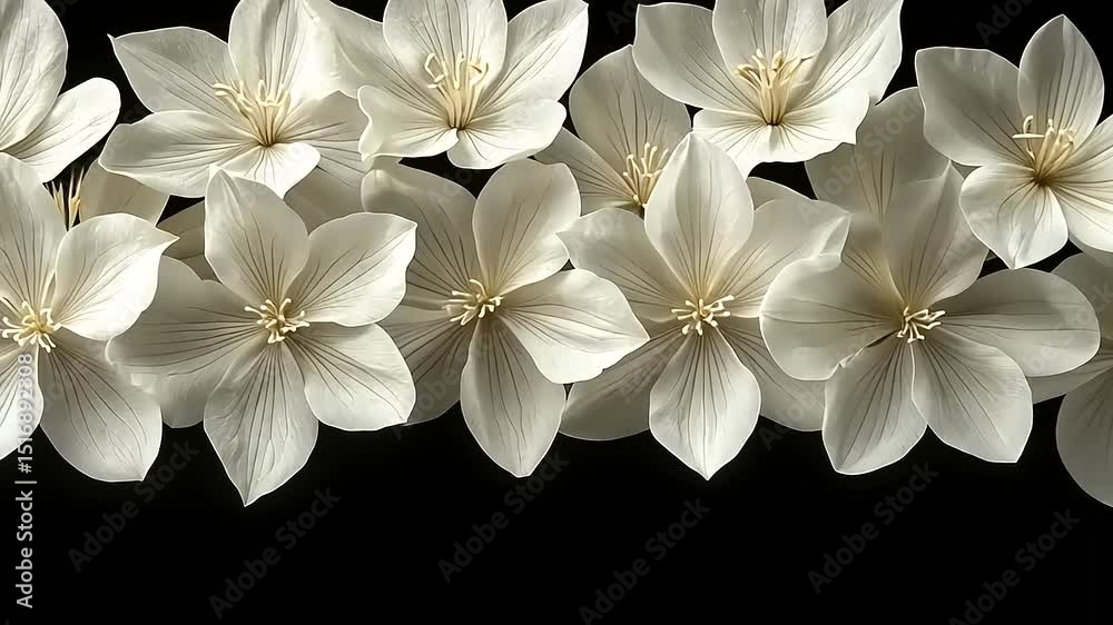 Elegant white flower garland against black backdrop for peaceful celebrations, 4k resolution