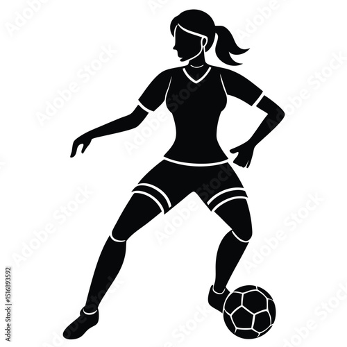 Powerful Female Soccer Player Silhouette Dynamic Action Pose Illustration