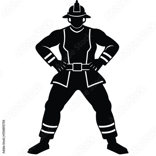 Brave Firefighter Silhouette Strong, Ready for Action