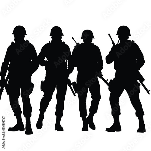 Four Silhouetted Soldiers A Powerful Image of Military Strength and Unity