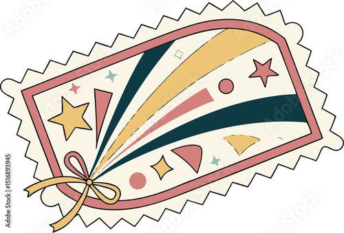 Decorative Retro Postage Stamp with Stars and Ribbon Design

