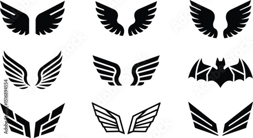 wings icon vector set,  Design elements for logo, isolated on white background