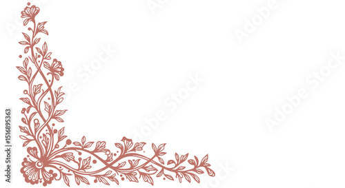 Vintage floral corner ornament in rose gold with blooming vines