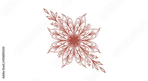 Floral mandala starburst in rose gold with delicate leaf details