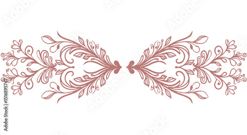 Delicate floral swirl divider in rose gold gradient with mirrored foliage