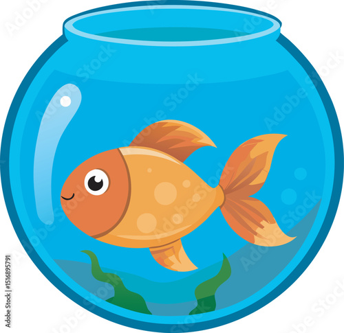 Gold fish swimming fishbowl vector art illustration file 1