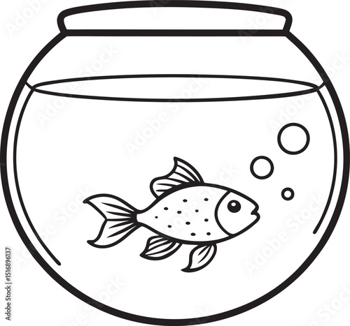 Gold fish swimming fishbowl line art file 2 
