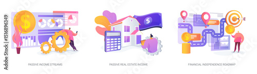 Passive income, financial freedom abstract concept vector illustrations.