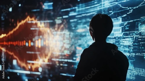 Wallpaper Mural Analyst examining digital data stream, exploring futuristic interface, tech concept Torontodigital.ca