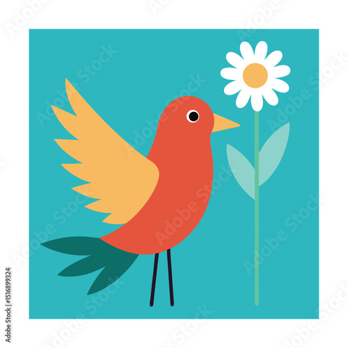 Bird with Open Wings Standing by Daisy