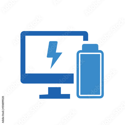 Blue Battery Icon Beside Computer Illustration