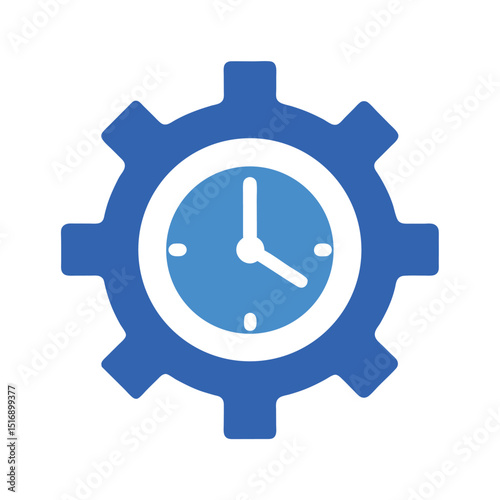 Blue Clock and Gear Icon on White Background