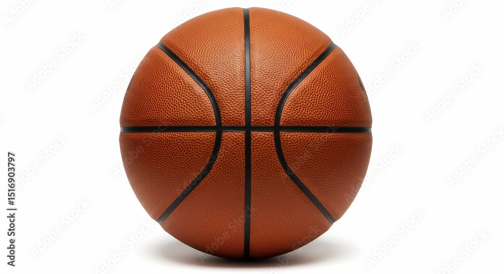 Fototapeta premium Basketball ball game sport equipment brown leather texture lines isolated on white background studio shot