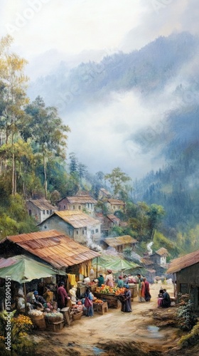 A cozy cottage surrounded by fruit trees, peaceful and dreamy setting