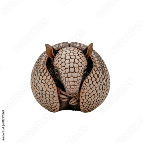 Fotografía A vulnerable armadillo curls into a protective ball seeking refuge in the on tra