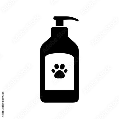 Pet grooming shampoo bottle with paw print label for dog and cat care and hygiene products design