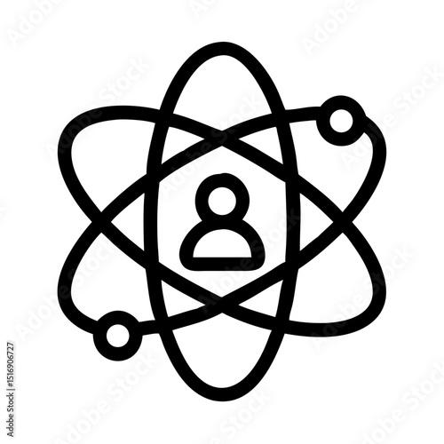 Discover atom person icon vector illustration science research and development symbol