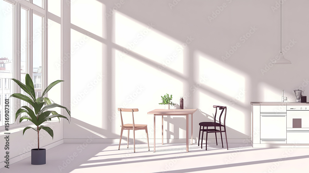 Fototapeta premium Modern Apartment Dining Area With Sunlight