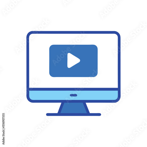 Blue Desktop Monitor with Play Button