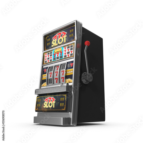 Classic Casino Slot Machine with Lever Isolated on Transparent Background