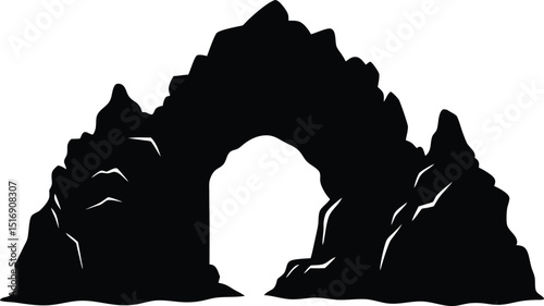 Arch Shaped Rock Formation Silhouette, Natural Rock Arch in Mountain Landscape