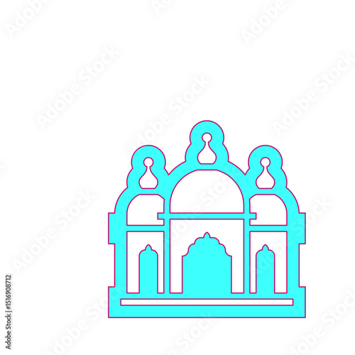 An Elegant Black and White Illustration of a Three-Domed Temple Structure
