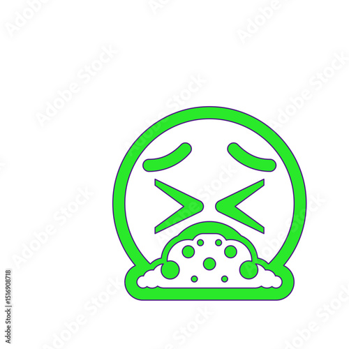 A nauseous emoticon expelling a pile of cookies; graphic representation of disgust and illness.