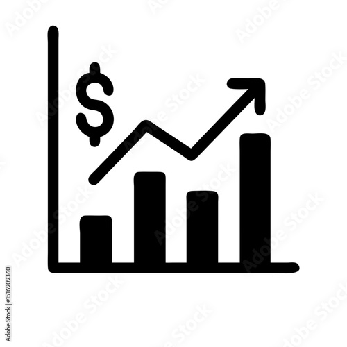 Financial growth chart business graph diagram with dollar sign and arrow showing progress report