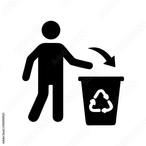 Recycling symbol vector graphic: person throwing trash in recycle bin for environment concept