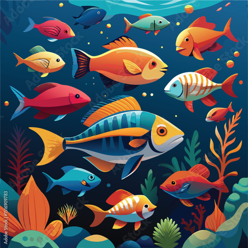 Vibrant Underwater World Colorful Fish Illustration