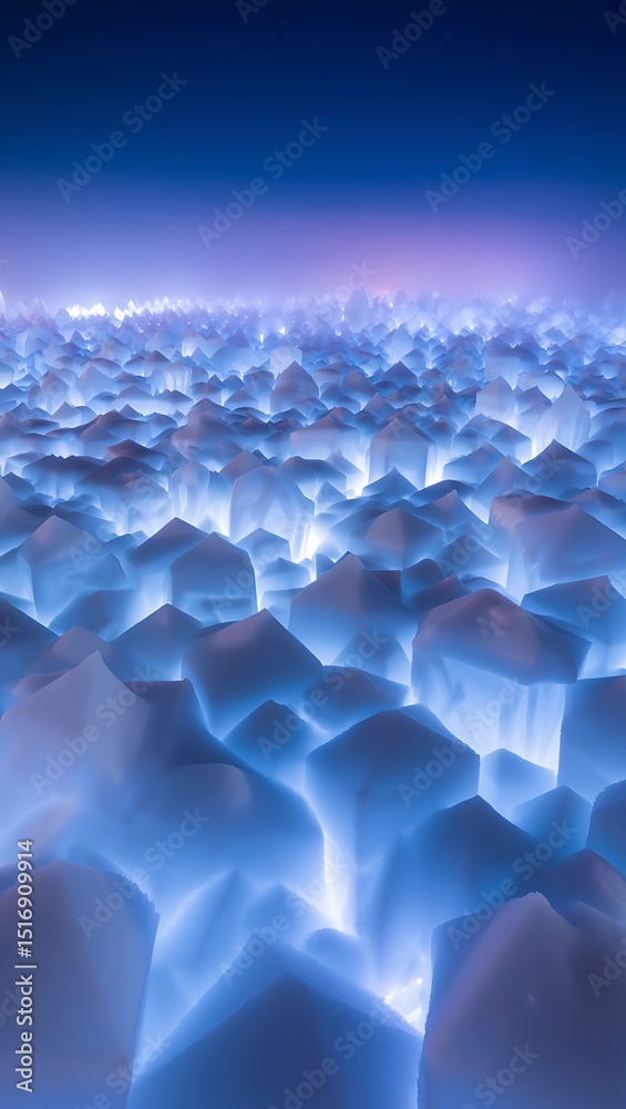 Obraz premium Glowing blue ice crystals fantasy winter landscape surreal background