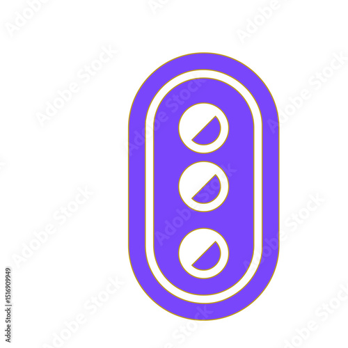 A stylized graphic representation of a traffic light, featuring a unique oval design and three distinctive circular lights. This illustration offers a modern twist on a classic traffic signal.