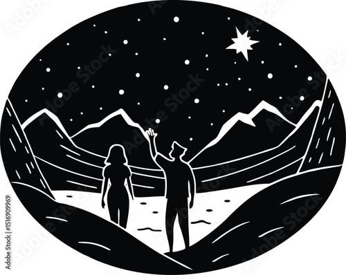 Stargazing in Valley Silhouette, Person Watching Stars in Mountain Valley