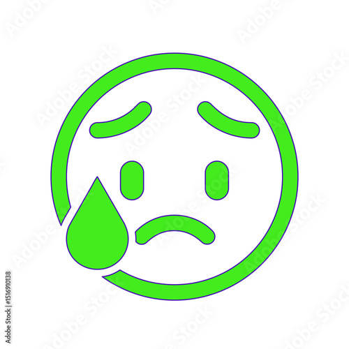 Depressed Emoji Icon: A Glyph Illustration of a Sad Face Shedding a Single Tear
