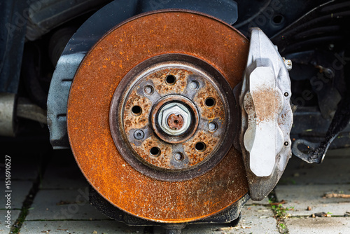 Rusty old car brake disc