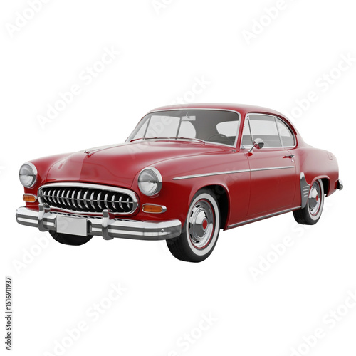Tableau sur toile Red classic car on transparent background