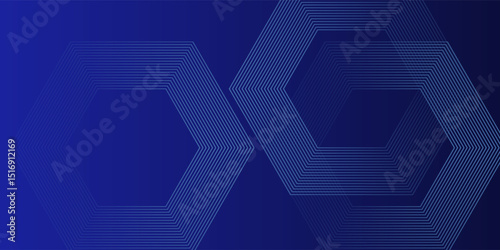 Digital futuristic technology concept with hexagons. Digital hexagonal blue abstract background. Geometric stripe line art design for poster, brochure, cover, banner, website