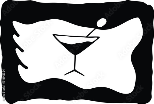 Abstract Black and White Cocktail Glass Vector Illustration

