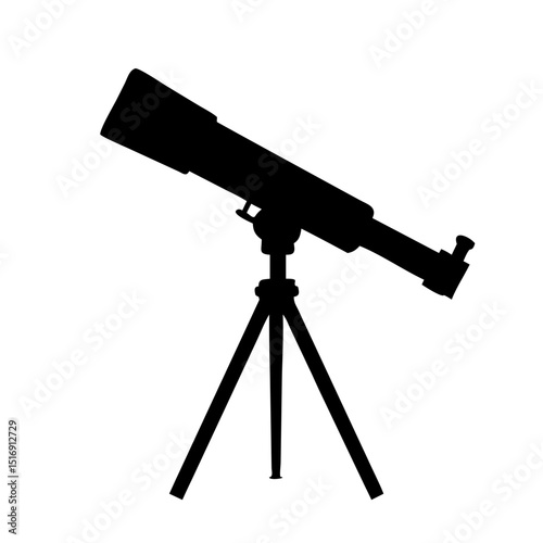 Silhouette of a telescope on a tripod for astronomy stargazing and celestial observation science tool