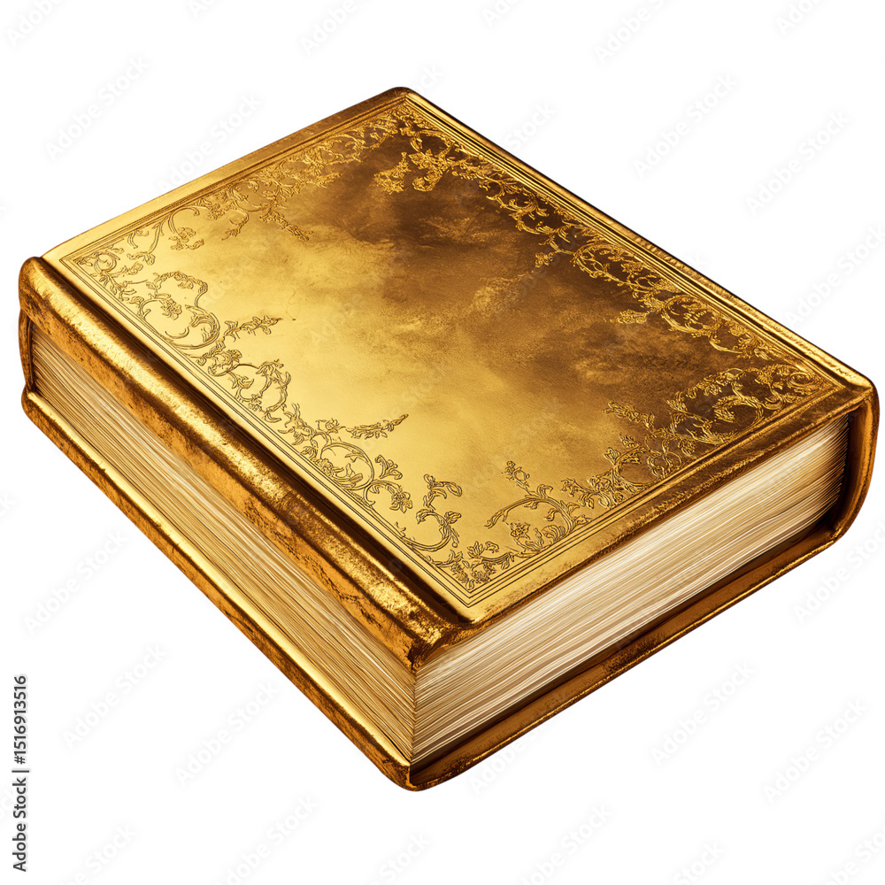 Fototapeta premium Gold book isolated on a transparent background, PNG file.