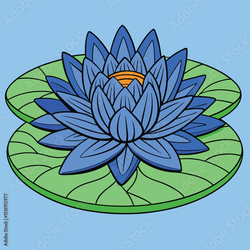Serene Blue Water Lily Aquatic Bloom Illustration